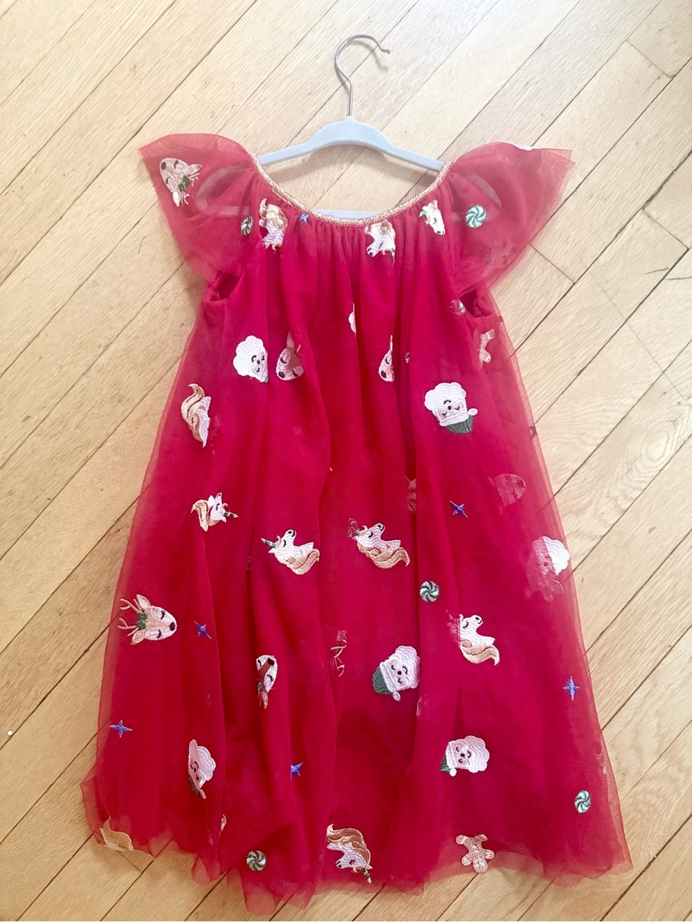 Zunie Christmas Dress Size 7 Red Tulle Dress with Santa Embroidery Like New